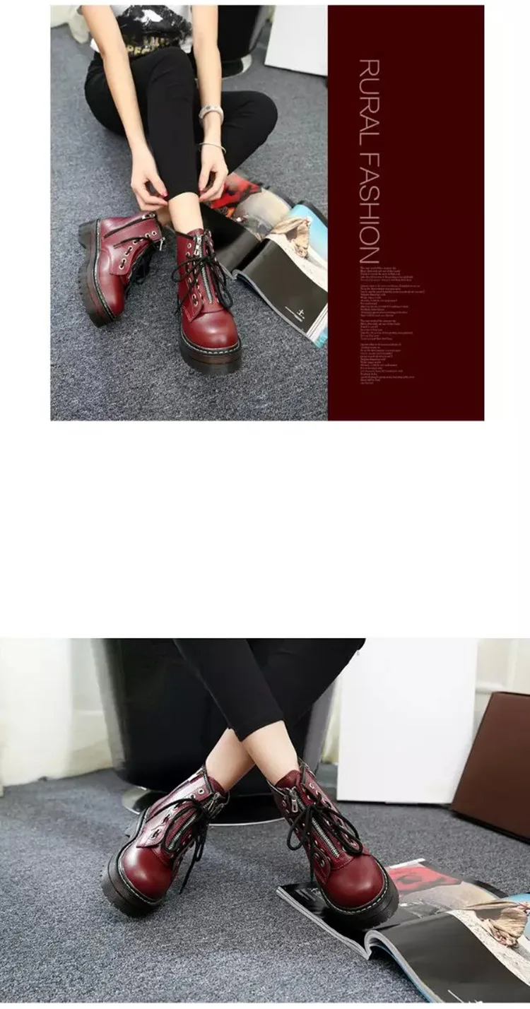 Модная обувь на плоской подошве с молнией женские ботинки из искусственной кожи на платформе и высоком каблуке Женская обувь на шнуровке ботильоны для девочек 35-40