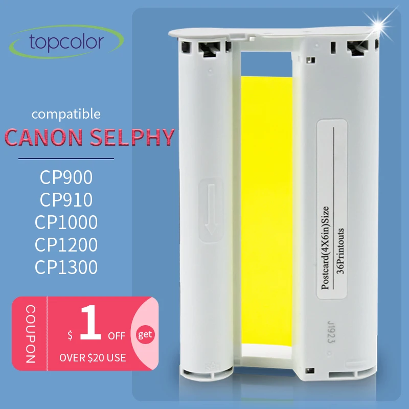 Topcolor 1 шт для Canon Selphy CP1300 CP1000 CP1200 CP910 фото принтер чернильный картридж KP 108IN 36IN