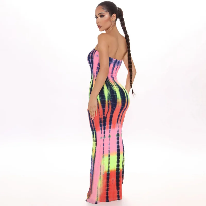 BOOFEENAA Stripe Tie Dye Print Sexy Maxi Dress Fall 2021 Casual Long Dress Women Nightclub Long Sleeve Bodycon Dresses C70CC31