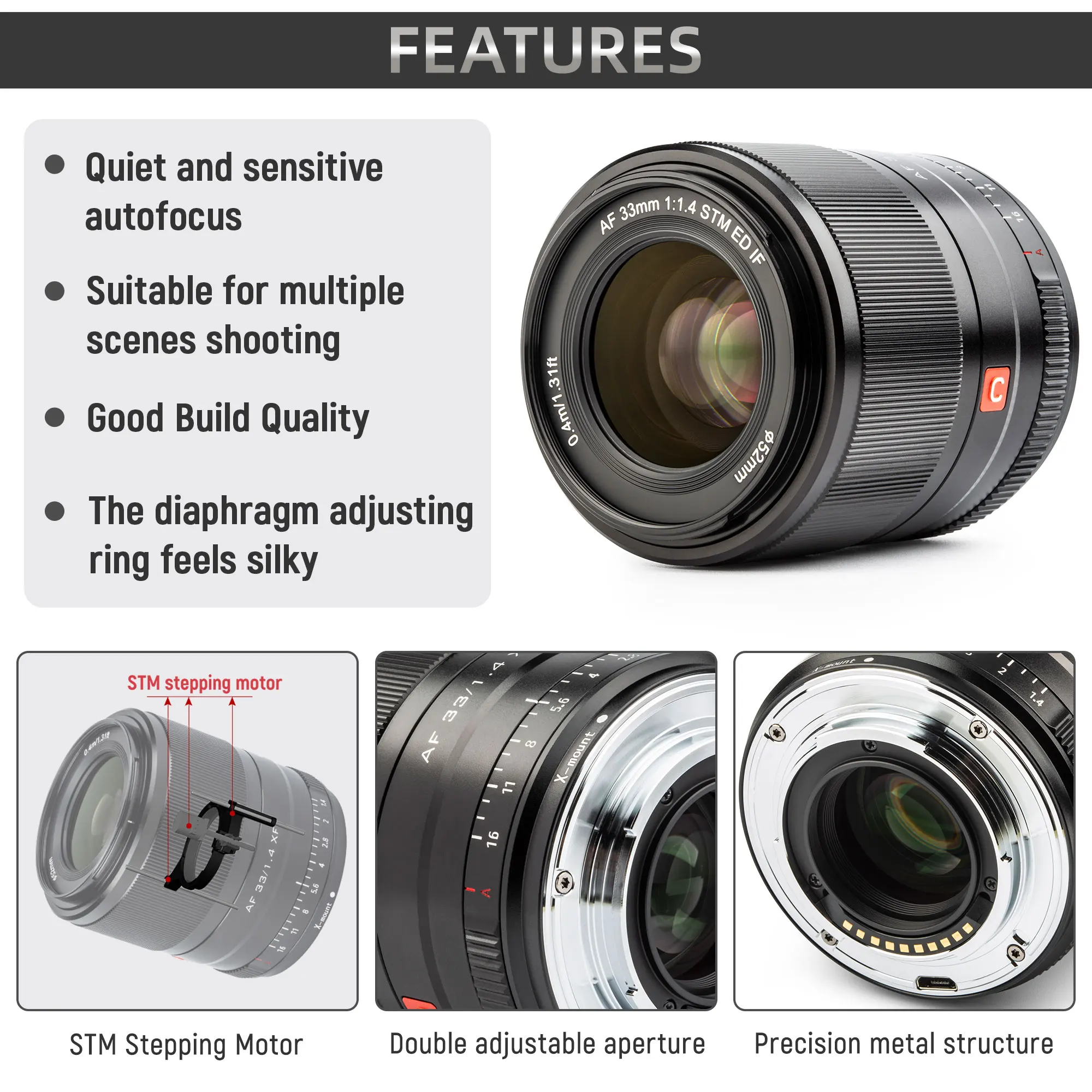 Viltrox F1.4 AF 후지 렌즈, 자동 초점 대형 조리개 APS-C 렌즈, 후지필름 X 마운트 X-T4 X-T20 카메라 렌즈, 13mm, 23mm, 33mm, 56mm
