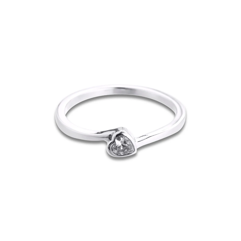 Clear Tilted Heart Solitaire Ring Women 