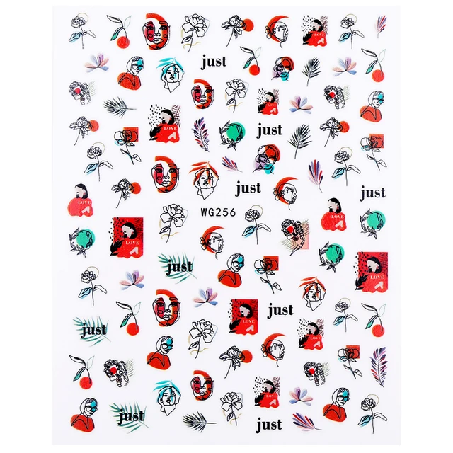 1PC Heart Love Design 3D Nail Sticker English Letter stickers Face Pattern Trasnfer Sliders Valentine's Day Nail Art Decoration 3d-WG256