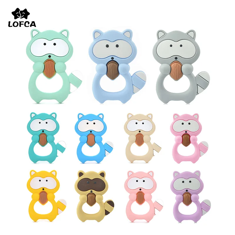 

LOFCA Baby Teether Mini Raccoon Cartoon Food Grade Teether BPA Free Silicone Baby Teething Toys DIY Nursing Animal Pacifier Clip