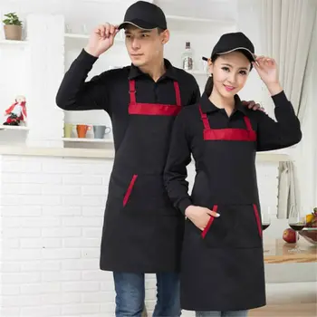 

Wholesale 1PC Solid Cooking Kitchen Apron For Woman Men Chef Waiter Cafe Shop BBQ Hairdresser Aprons with Pockets Work Bibs