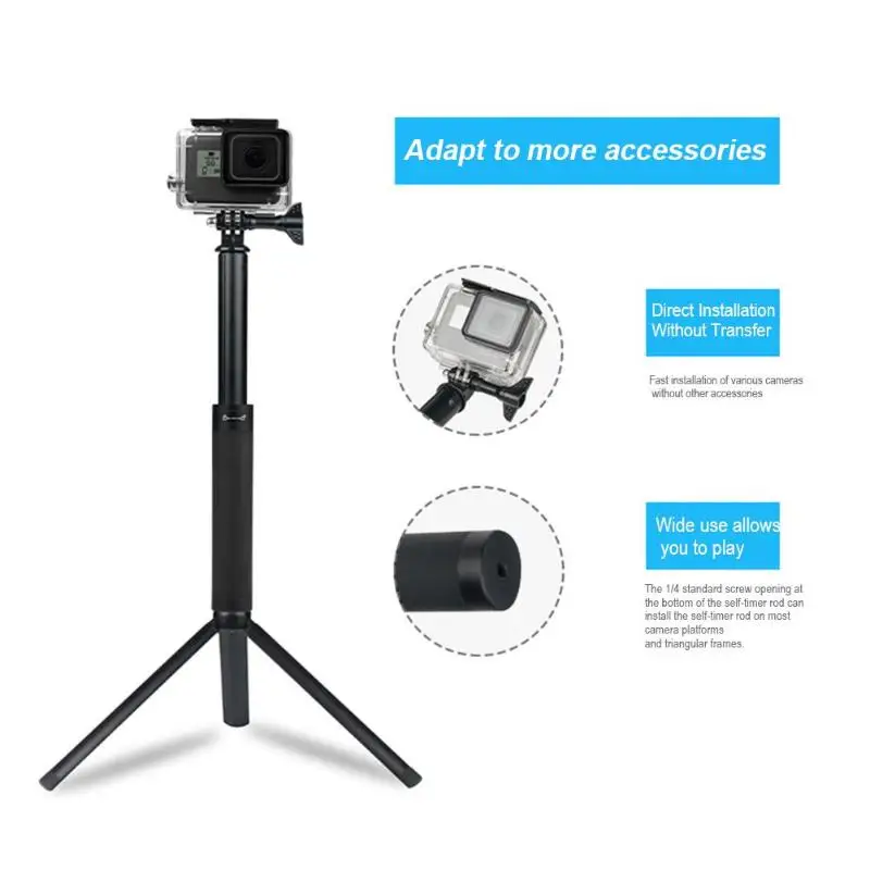 Карманный мини селфи-палка, выдвижной ручной штатив, монопод для GoPro Hero SJCAM, упаковка 20x20x4 см, 132 г, легко носить с собой