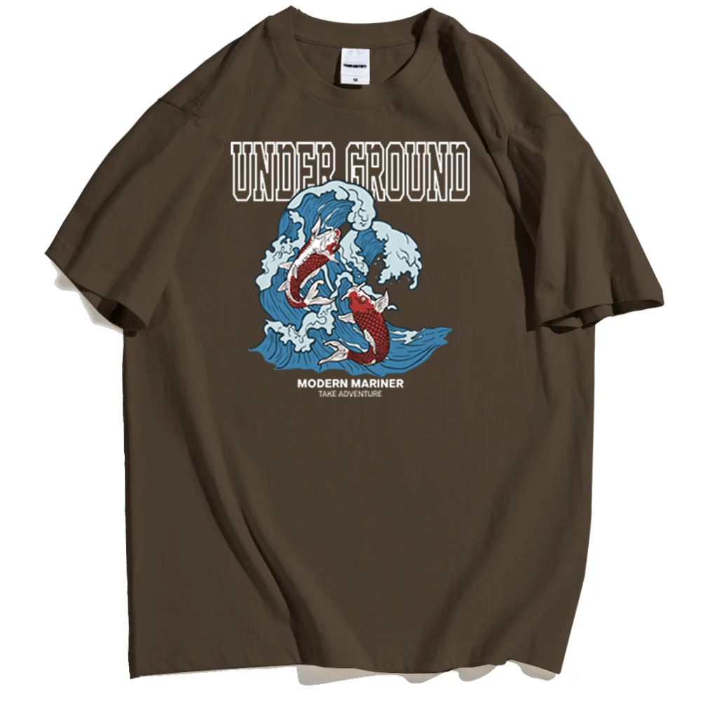 

Tshirt Two koi Goodluck Illustrations Letter Print Male T-shirts Cotton Harajuku Man Tops Fashion Famous Brand Men T Shirts