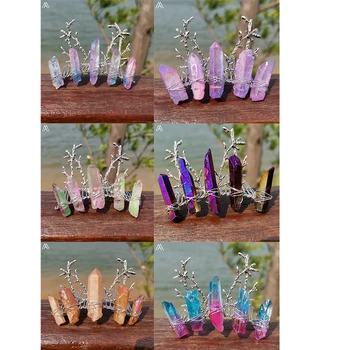 

Silvery Tree Branch Wire Wrapped Natural Quartz Crystal Crowns Hair Accessories For Bridal Wedding Party HairBand Luxury Jewelry