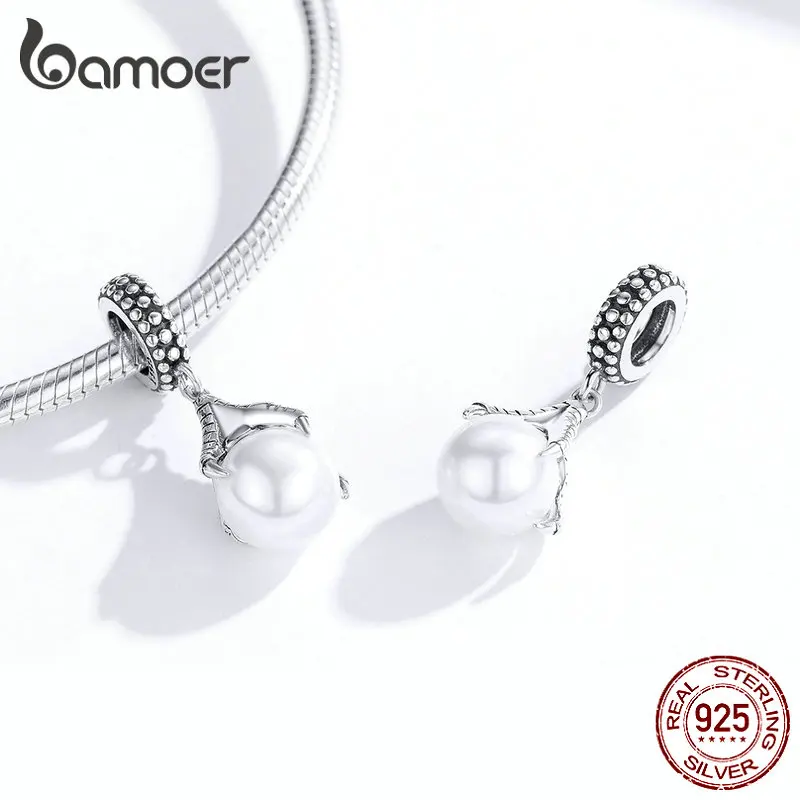 Bamoer, настоящее 925 пробы, Серебряный кулон в виде когтя дракона, подвеска с жемчугом, подвеска для оригинального змеиного браслета или ожерелья, Ретро ювелирные изделия SCC1399