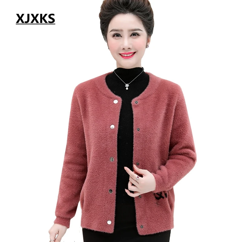 

XJXKS Sueter Mujer Invierno 2019 Plus Size Cardigan Casual Round Neck Long Sleeve Single-breasted Furry Women Sweater Coat