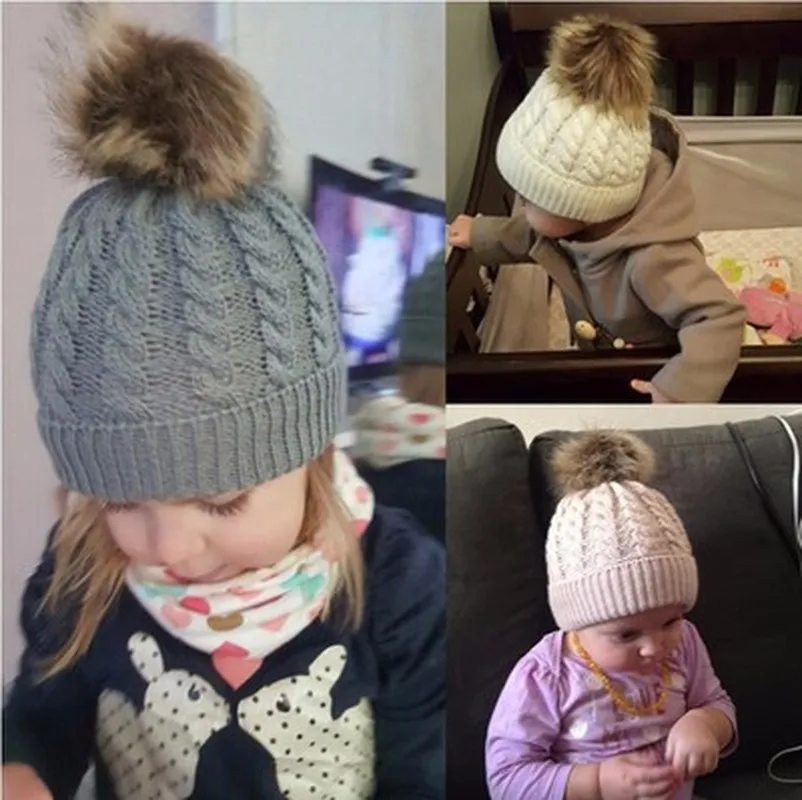 

1PC Cute Toddler Kids Hats Girls Boy Baby Winter Warm Crochet Knit Hat 2019 Brand Beanie Fur Pom Pom Cap Children's Caps