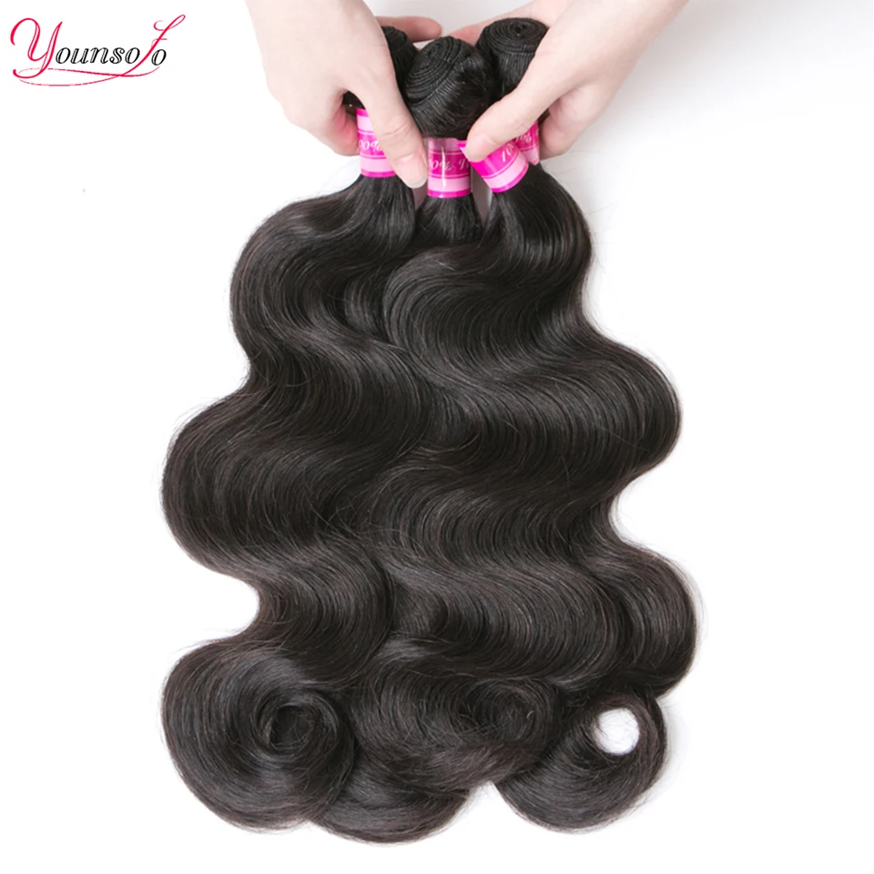 Body Wave Bundles Natural Black Brazilian Human Hair Weave Bundles Hair Extensions 200% Density 4PCS Body Younsolo