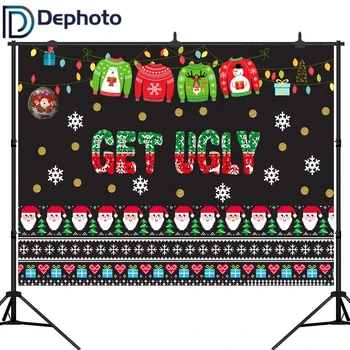 

Dephoto Ugly Christmas Sweater Party Backdrop Tacky Blackboard Winter Xmas Photography Background Elfed Kids Photobooth studio