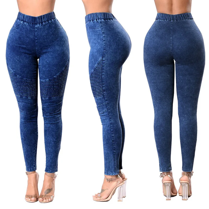 2023 Autunno Nuove Donne Jeans A Vita Alta Moda Increspato Pantaloni A Matita In Denim Elasticizzato Slim-Fit Sollevamento Butt Jeans Xs-2Xl