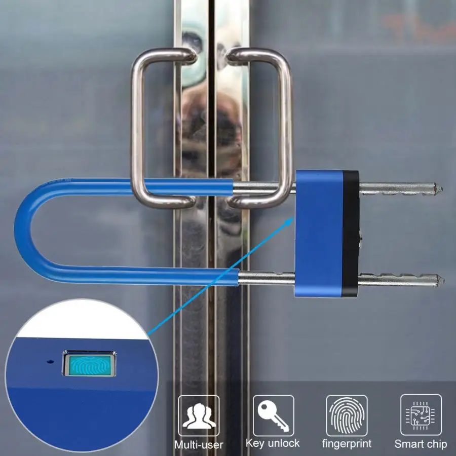 

U Shape Type Fingerprint Door Lock Waterproof Padlock With 2 Spare Keys for Bike Office Warehouse
