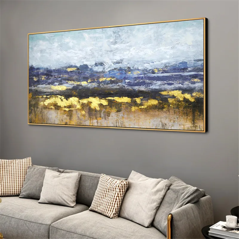 

High Quality Artist 100% Handmade Golden Colors Abstract Oil Painting on Canvas Golden Foil Abstract Pink Wall Art Picture