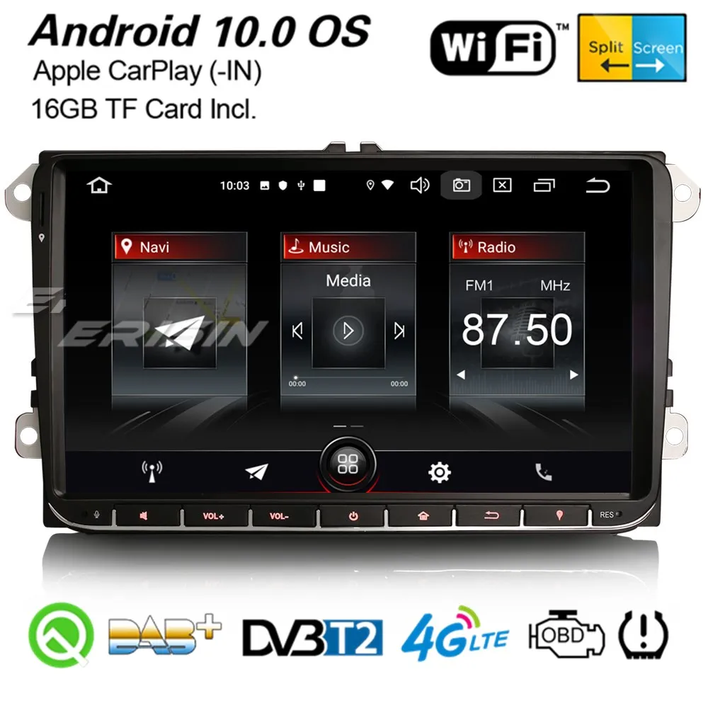 Erisin 2728 9 &quotDAB + Carplay Android 10 0 GPS автомобильный стерео OPS SWC для VW Amarok EOS Golf 5/6 Sharan Passat CC T5
