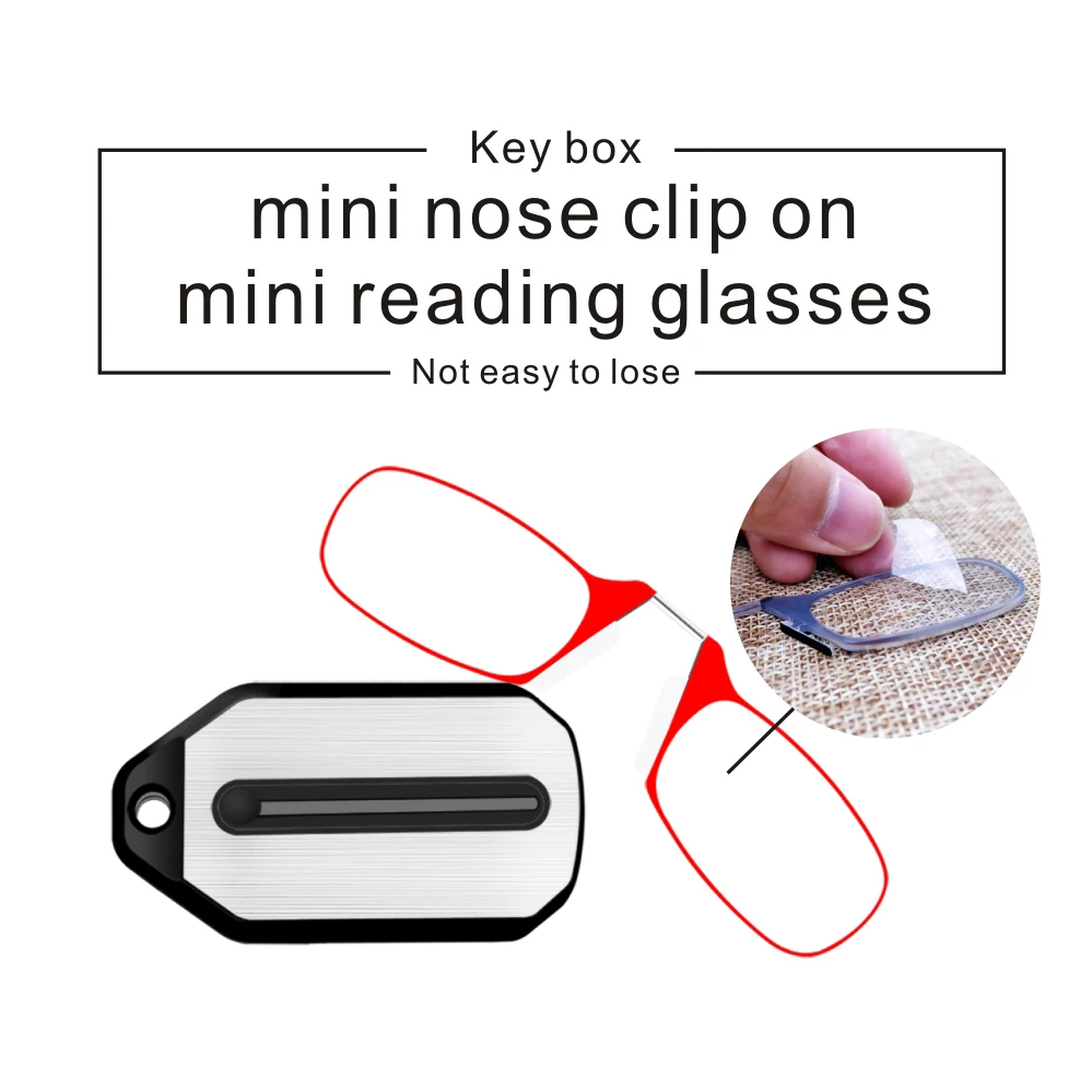 Mini Nose Clip on Reading Glasses Men Women Rimless Portable Magnifying Presbyopic Glasses Eyewear Eyeglass Hanger Clip Glasses Holder