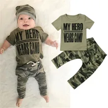 Комплект одежды для маленьких мальчиков 0-18 месяцев, топы с буквенным принтом, футболка для мальчиков, зеленые футболки с коротким рукавом, камуфляжные штаны для мальчиков, комплект для малышей