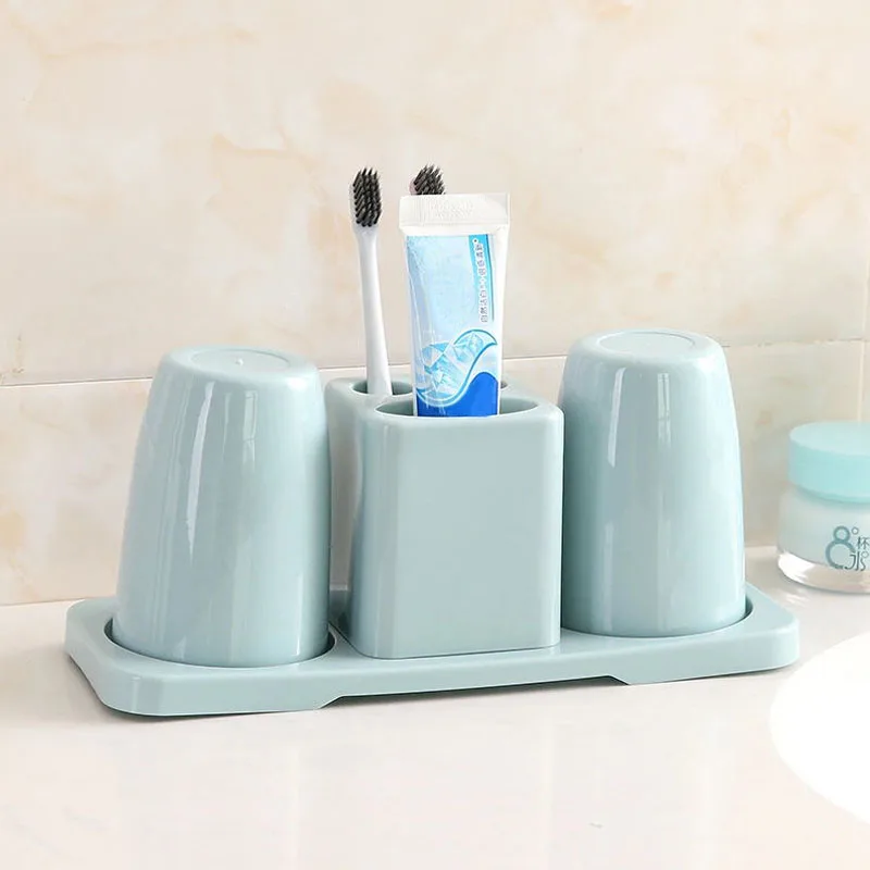 blue Модный креативный держатель для зубной щетки набор для мытья ванной комнаты парный стеллаж для хранения зубной пасты двойной стакан держатель для зубной щетки ванная комната Ra - Цвет: blue