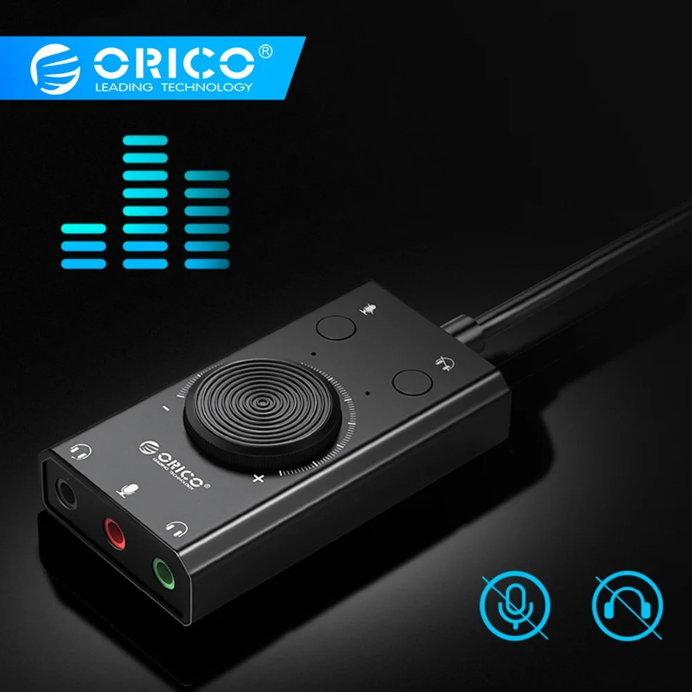 Внешняя звуковая USB карта ORICO портативная 2 в 1 с микрофоном наушниками и 3