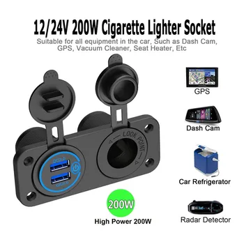 

Quick Charge 3.0 USB Car Socket Waterproof QC 3.0 Dual USB Car Charger With Touch Switch And A 200W Cigarette Lighter
