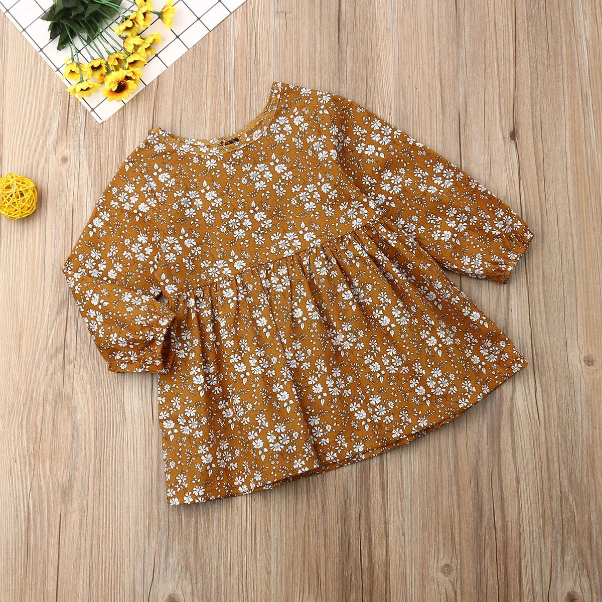 Pudcoco/ г. Осенняя одежда с цветочным рисунком для маленьких девочек платье с длинными рукавами осенне-желтые платья-пачки