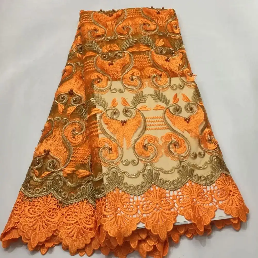 Tassle Тюль кружевная ткань с бусинами жженая оранжевая кружевная ткань нигерийские кружевные ткани tissu dentelle для африканских вечерние 5 ярдов/лот