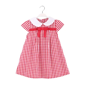 

ChanJoyCC Korea Doll collar Children clothes Red plaid short-sleeved kids outfits Fashion casual summer girls dresses