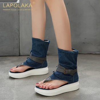

Lapolaka Fashion 2020 Denim Slip-On Mix Color Summer Sandals Woman Shoes Platform Buckle Decoration Casual Shoes Women