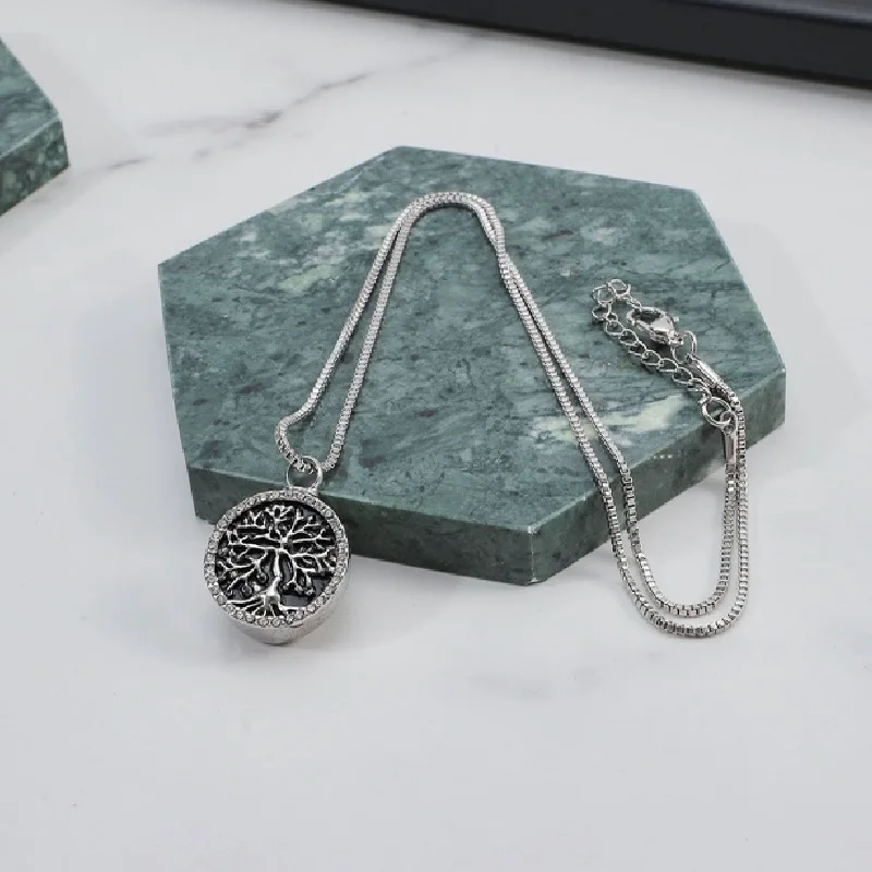 Forever in the Heart Alloy Cremation Jewelry Tree of Life Round Urn Pendant Memorial Keepsake Urn Pendant Ashes Necklace