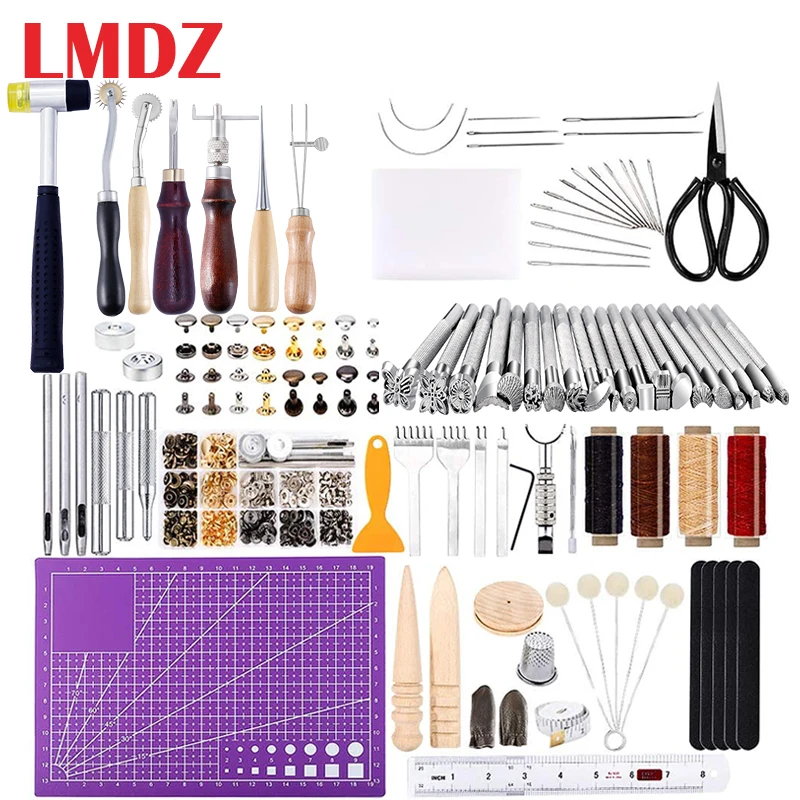 

LMDZ 183Pcs Leather kit,Leathercraft Working Tool Kit with Saddle Making Tools Set,Leather Hammer for Leather Working