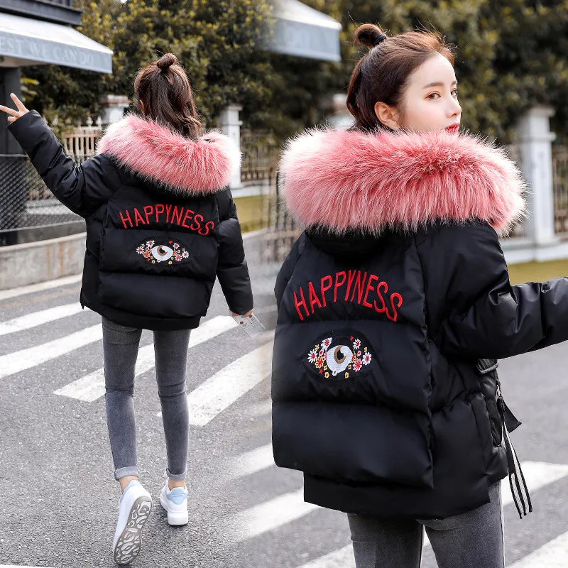 

2019 Winter New Style Short Cotton-padded Clothes Women's down Coat Slimming Korean-style Thick Embroidered Cotton Coat Small Co