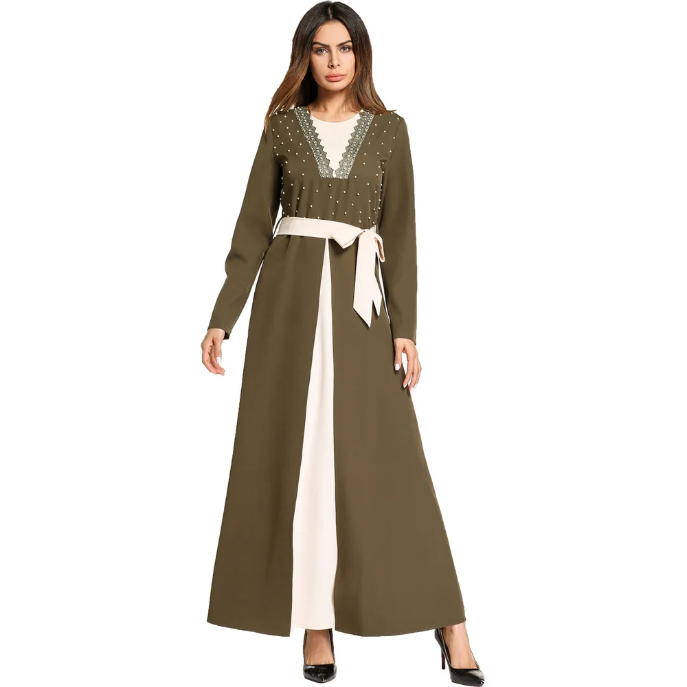 Moslim Vrouwen Turkije Chiffon Abaya Jurk Kralen Arabische Dubai Femme Lange Mouwen Maxi Kaftan Elegante Bescheiden Riem Islamitische Kleding Moslim Vrouwen Turkije Chiffon Abaya Jurk Kralen Arabische Dubai Femme Lange Mouwen Maxi Kaftan Elegante Bescheiden Riem Islamitische Kleding