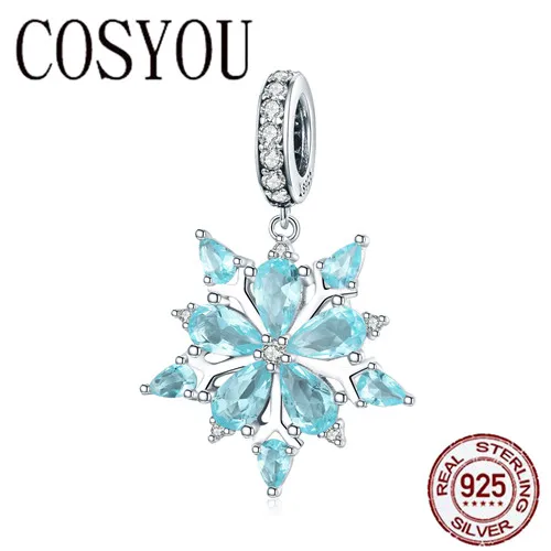 

COSYOU High Quality 925 Sterling Silver Winter Snowflake Blue CZ Elegant Charms Pendant fit Necklaces Pendant Jewelry SCC940
