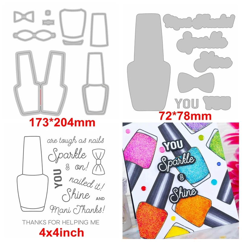 

Sparkle Nail Polish Die Cut+Clear Stamp Nail Polish Card+Phrase Metal Cutting Dies+Clear Stamp For Card Making Decoration 2019