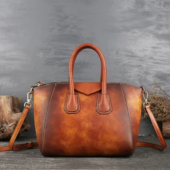 

Johnature Retro Genuine Leather Women Luxury Handbags 2020 New Leisure Handmade Cowhide Solid Color Famale Shoulder & Handbags