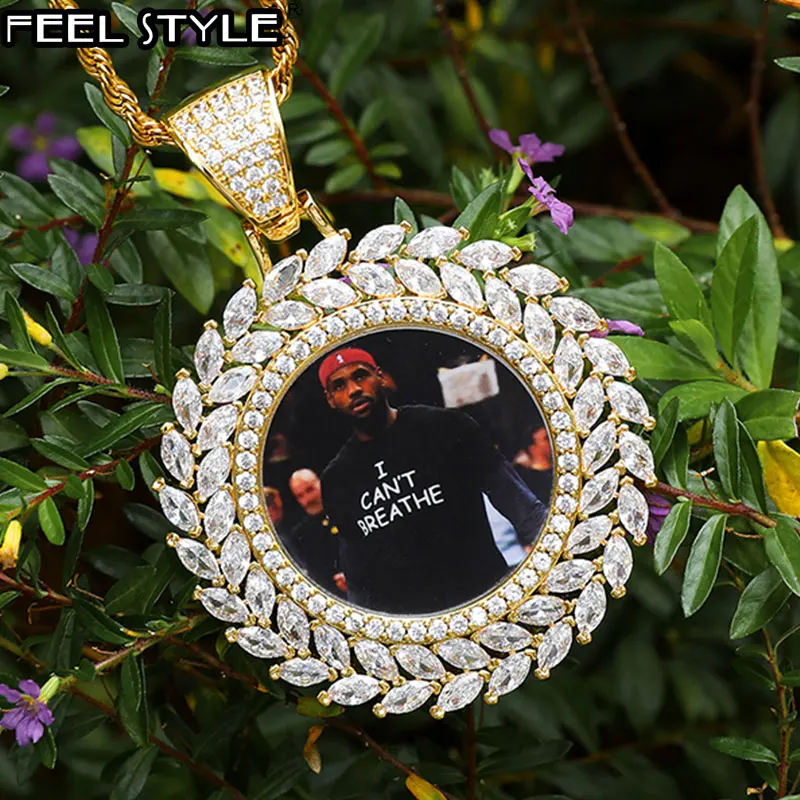 

Hip Hop Round Custom Photo Medallions Iced Out Bling Solid Back AAA Cubic Zircon Personalized Necklace & Pendant For Men Jewelry
