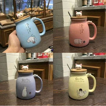 

OUSSIRRO Cute Kitty Cat Ceramic Mug Creative Ceramic Large Capacity Milk Cup Couple Present Coffee Cup Gift Box