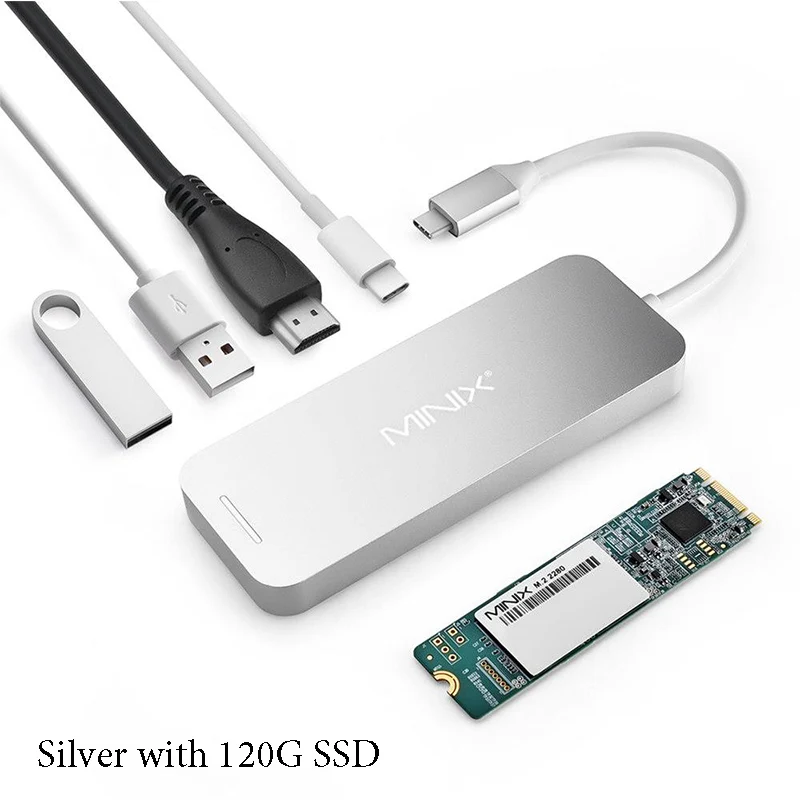 Silver with 120G SSD MINIX NEO C-S2 usb-концентратор USB-C многопортовый Накопитель SSD Тип C концентратор HDMI USB 3,0 120G/240G высокоскоростной передачи все в одном для MacBook - Цвет: Silver with 120G SSD