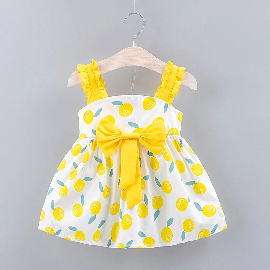 

Fashion Baby girl dress cotton o-neck regular Toddler Vestidos Kid Baby Girl Fruits Printed Bow Party Princess Dress Clothing H4