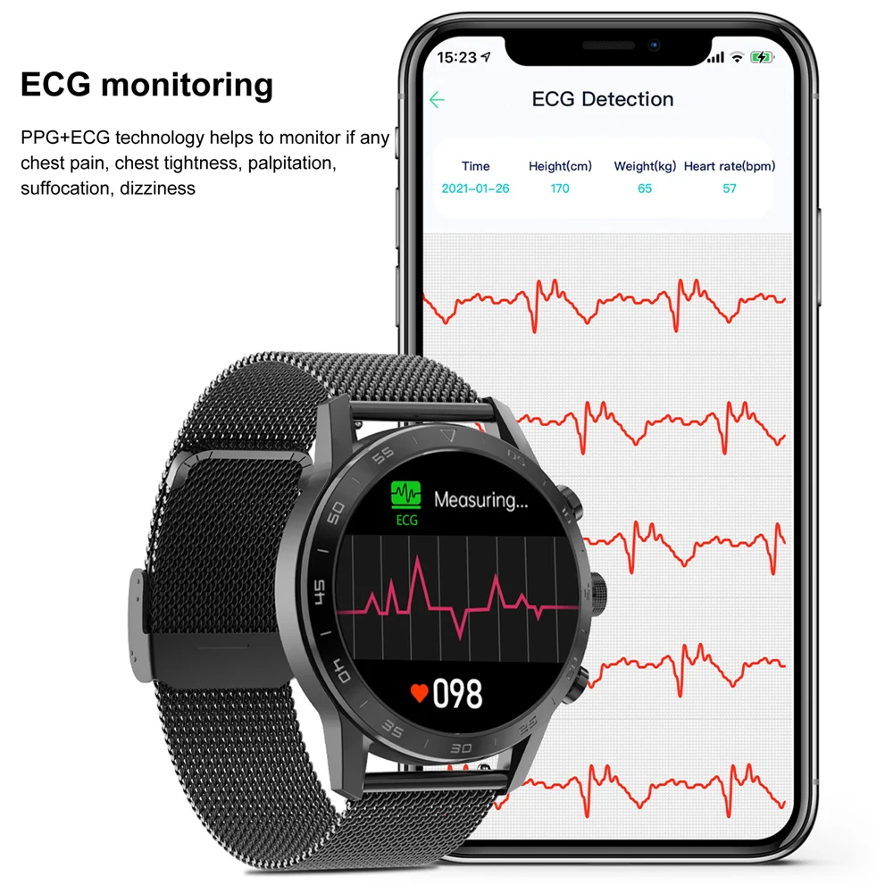 Tela de Toque Inteligente dos Homens Carregamento sem Fio Vida da Bateria Completa Chamada Relógio Botão Rotativo Ecg Smartver Jogar Música Longa 454*454 hd - Image 5