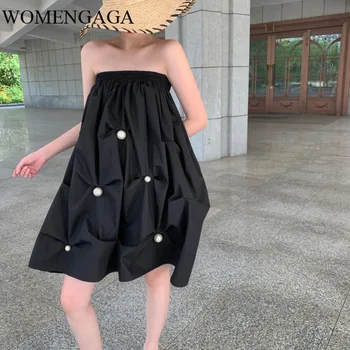 

Loose High Elastic Waist Black Pearl Stitch Three-dimensional Half-body Skirt Women Fashion Tide Spring Autumn 2020 8CB5