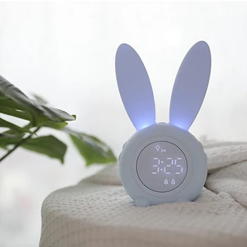 

Children Temperature Display Sleep Trainer Gifts Multifunctional Touch Control Digital Night Light Rabbit Shaped Alarm Clock