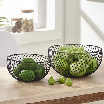 

Nordic Style Fruit Storage Basket Black White Wrought Iron Creative Fruit Snack Basket Home Desktop Metal Baskets to Organize