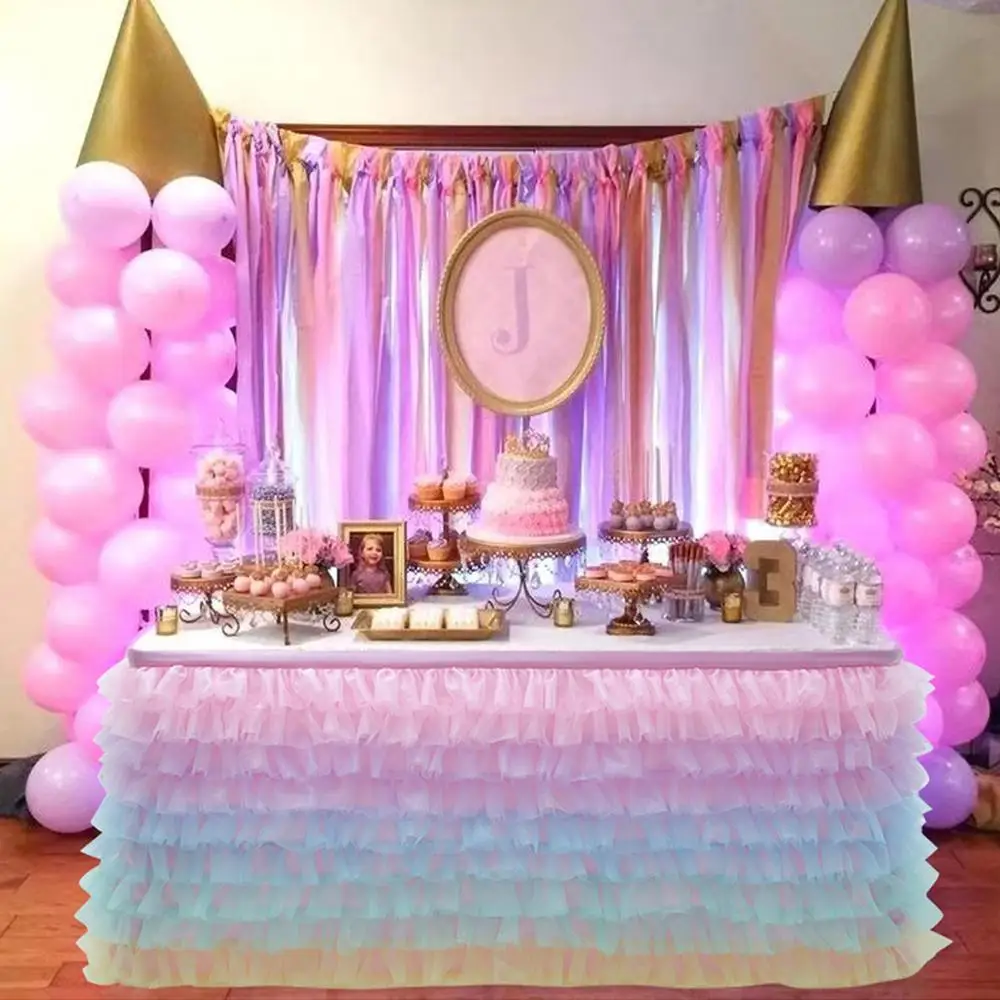 Table Skirt Tulle Table Skirt for Wedding Decoration Baby Shower Birthday Banquet Party Wedding Skirting 180x77cm