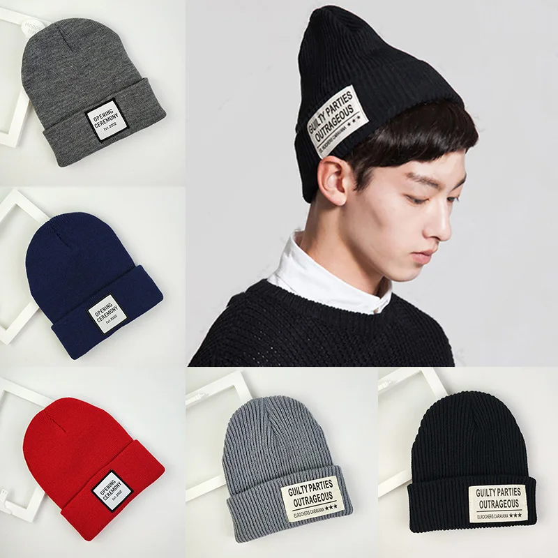 

Men Women Knitted Cap Winter Autumn Solid Color Warm Thicken Woolen Fluorescent Cuffed Beanie Hat Female Caps Warmer Casual Cap