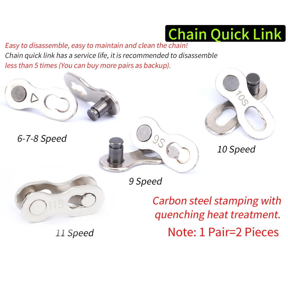 Flash Deal 5 Pair Bike Chain Quick Link Mountain Bicycle Bike Chain Missing Quick Connector Connecting Master Link for 6 7 8 9 10 11 Speed 2