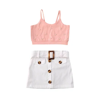 

2020 Fashion Toddler Kids Girl Kids Child Pearl Crop Tee Top T shirt Short Pants Clothes Sunsuit Outfit Children's Sets