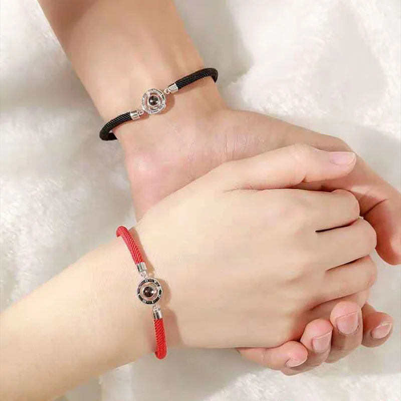 Lucky Red Handmade Rope Bracelet for Women Men Fashion Romantic Lover Couple 100 Language I Love You Projection Bracelet Gifts