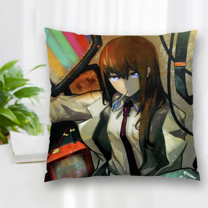 Makise Kurisu SteinsGate Anime Pillow Slips Polyester Decorative Pillowcases Zipper Case Pillowcase Cover Square 40x40cm | Дом и сад